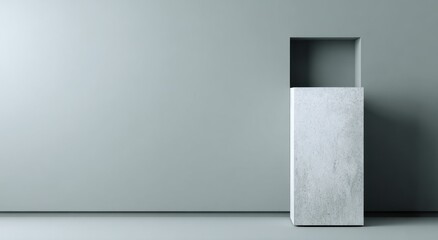 Light gray pedestal against a muted gray wall.