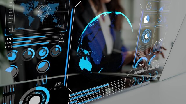 High-tech global network connection interface showing worldwide digital communication, data exchange, and internet connectivity. Global connection, data interaction, and worldwide communication. Thunk