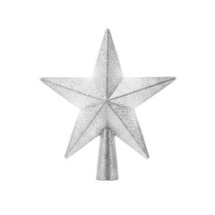 Obraz premium Silver Glitter Tree Topper Star PNG. Shimmering five point star isolated for festive Christmas tree decoration, holiday designs, and seasonal greetings. Star Christmas tree topper PNG