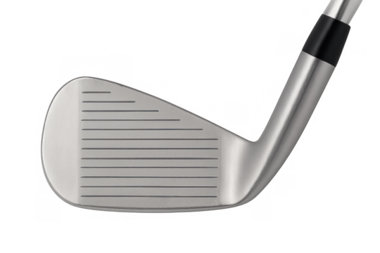 Golf club iron head with metal face and grooves, ready for driving and practicing, a sports equipment item