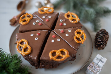 sweet home made Christmas reindeer cake