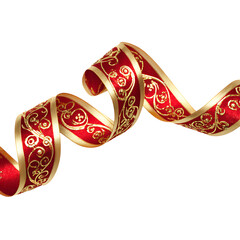 Elegant red and gold ribbon isolated on transparent background for decoration