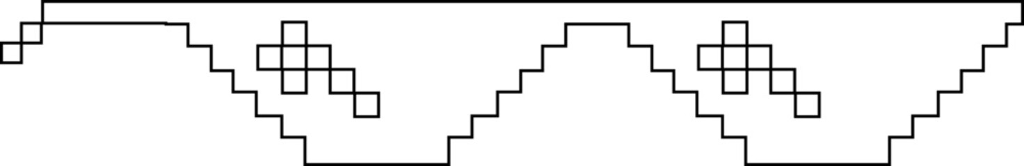 Pixel sunglasses icon retro pixelated glasses meme and cool accessory vector illustration, black line style design, digital 8-bit shades set on transparent background