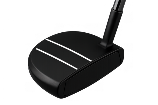 Black golf putter club in close-up isolated on a transparent background, sporting equipment for precision game