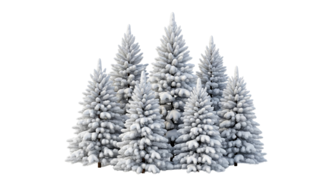 Christmas trees with snow isolated on white or transparent background