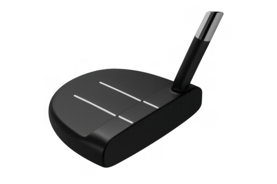 Black modern mallet golf putter. Golf equipment for putting on green. Professional club for accuracy and control