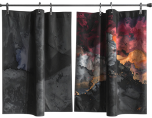 Abstract colorful ink splashes on dark fabric shower curtains