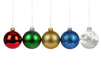 Set of Christmas baubles hanging isolated on white or transparent background