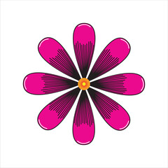 Glossy pink Petal Flower Illustration with Radiant Orange Core