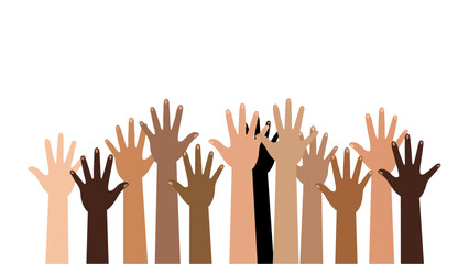 Diverse hands reaching up together