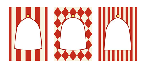 Set of abstract festival geometric frames in circus concept. Vector backgrounds with red stripes and rhombuses. Holiday designs for birthday, christmas, holiday greeting cards and invitations
