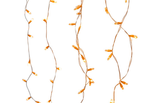 Hanging string lights with warm yellow bulbs isolated on transparent background
