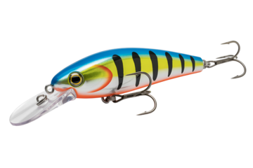 Colorful fishing lure with black stripes isolated on transparent background