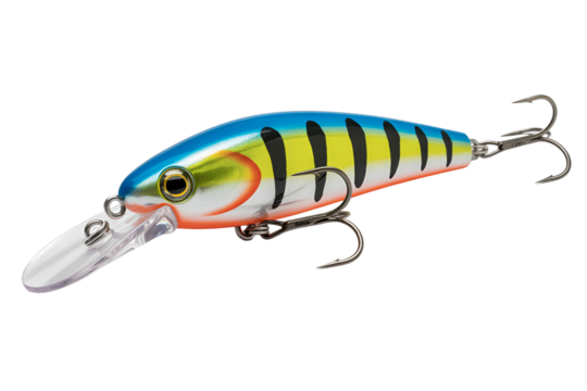 Colorful fishing lure with black stripes isolated on transparent background - Powered by Adobe
