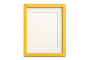 Yellow picture frame mockup for blank artwork, presenting border, mat, and empty space for custom content on transparent background