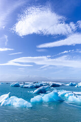 Icebergs in Jokulsarlon Glacier Lagoon, Vatnajokull National Park, Iceland.