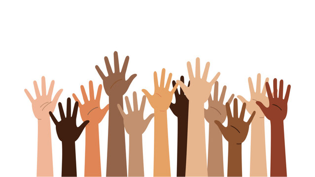 Diverse hands reaching upwards together - Powered by Adobe