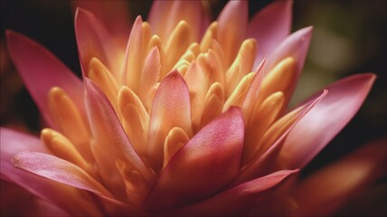 Fototapeta premium Close-up of vibrant orange flower against dark foliage. Artificial intelligence image