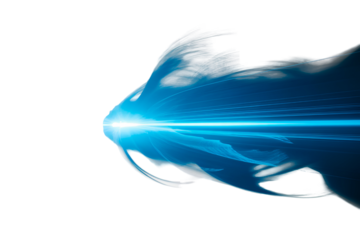 Abstract blue energy wave with light streaks isolated on transparent background