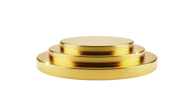 A threetiered golden podium, isolated on transparent background, symbolizing achievement, success, and first place