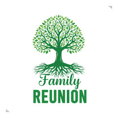 Obraz premium Green tree of life with 'family reunion' text below
