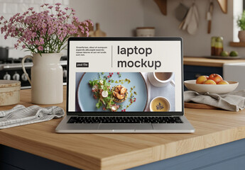 Laptop Mockup in Modern Kitchen &ndash; Ideal for Restaurant Websites & Food Blogs