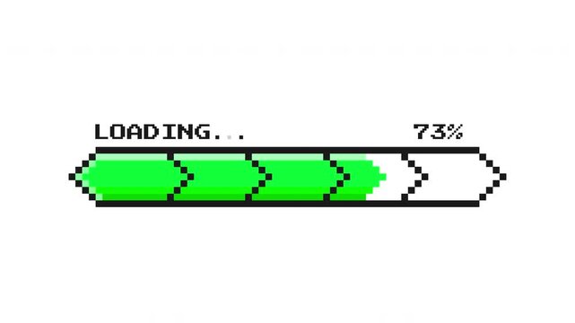 Green arrow pixel retro loading bar with continuous chevron motion and smooth directional progression ProRes Alpha Channel 4K 60fps