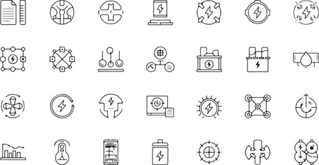 Energy Industry Icons Collection Vector Illustration Electricity and Power Symbols