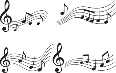 Melody Flow Wave with Notes and Clef &ndash; Vector Graphic.