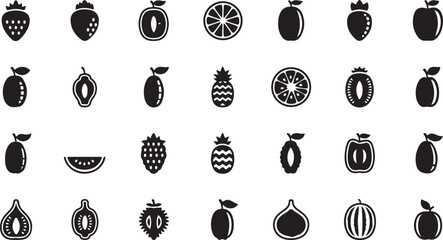 Collection of fruit icons in simple monochrome style food design