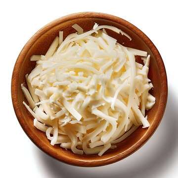 mozzarella cheese shreds on a white background