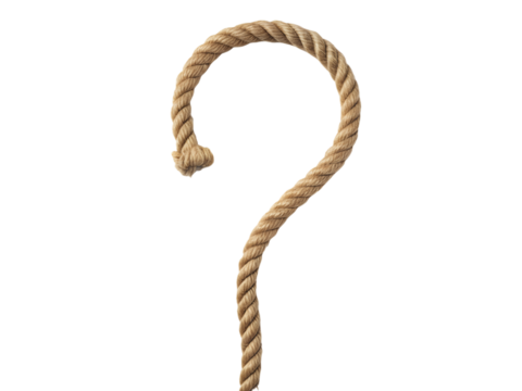 Question mark made of brown rope isolated on transparent background in studio