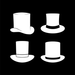 Top hat icons set isolated on black background