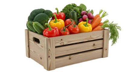 fresh vegetables in a wooden box vegetable produce, harvest vegetables isolated on white PNG FILE 
