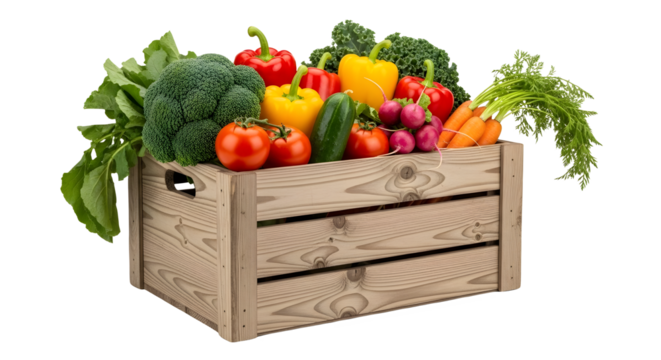 fresh vegetables in a wooden box crate PNG file for the stock ..
