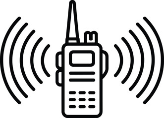 Portable radio transmitter and receiver icon with communication waves signals