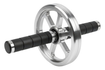 Metal ab roller wheel for core strength and fitness workout isolated on a transparent background