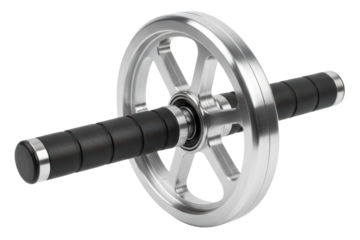 Metal ab roller wheel for core strength and fitness workout isolated on a transparent background