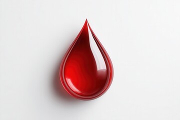 Fototapeta premium A glossy red drop shape on a clean white surface, symbolizing blood or liquid. Ideal for medical, health, or science-related themes.