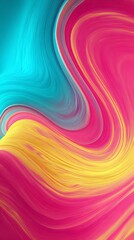 Obraz premium Vibrant Abstract Color Swirl – Flowing Pink, Yellow, and Teal Waves in Smooth Gradient Design | Modern Artistic Background for Creative Projects, Digital Art, and Graphic Design