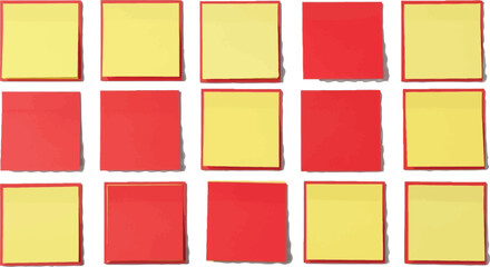 Pattern of red and yellow sticky notes on a transparent background surface