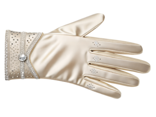 Elegant ivory glove with rhinestone embellishments isolated on transparent background