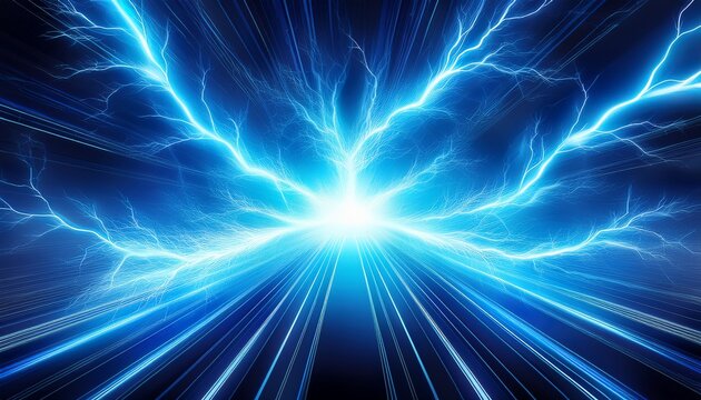 bright blue electric plasma energy burst with lightning strikes