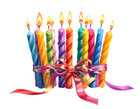 Bundle of Birthday Candles Tied with Ribbon, Bright Mixed Colors, Isolated on Transparent Background - Powered by Adobe