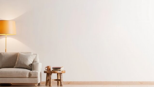 A serene living room featuring a comfortable sofa, stylish lamp, and wooden table. Perfect for home decor inspiration and interior design ideas.