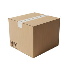 Brown cardboard shipping box isolated on transparent background