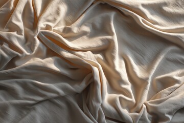 Flowing folds of pale fabric create a textured, wavy pattern with varying light and shadow, emphasizing softness and elegance. The material appears smooth and softly crumpled