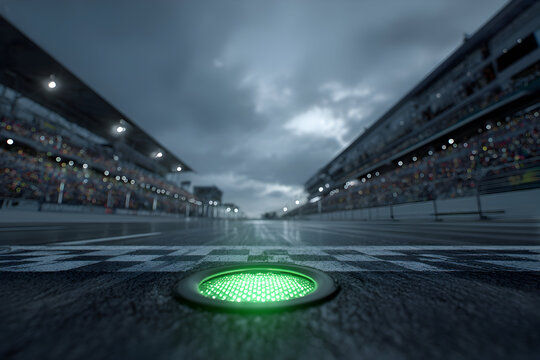 Motorsport starting line with illuminated green light at racing event