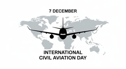 International civil aviation day airplane flying over world map illustration