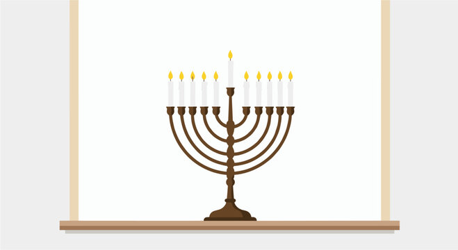 Hanukkah candles shine brightly in window
